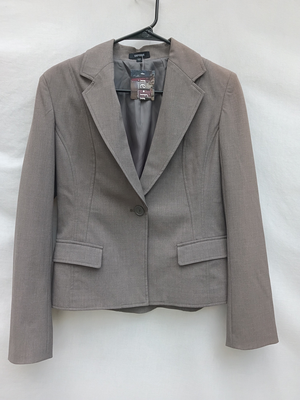 Express Women's Taupe Gray Single-Button Front Pocket Blazer Minimalist Office 6